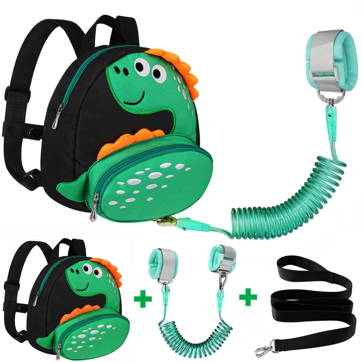 Accmor Toddler Harness Backpack Leash, Cute Dinosaur Backpacks with Anti Lost Wrist Link, Cute Mini Child Backpack Wristband Tether Strap and Protection Leashes for Boys Girls Aged 1-3 Years