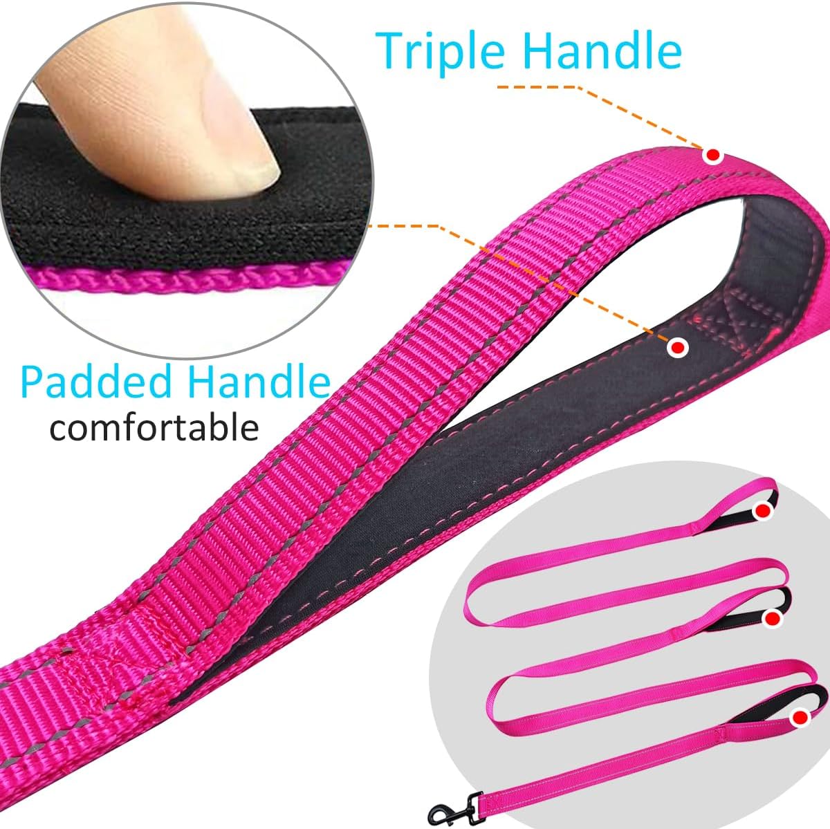 3 Handle Dog Leash 10FT Triple Handle Reflective Large Medium Dog