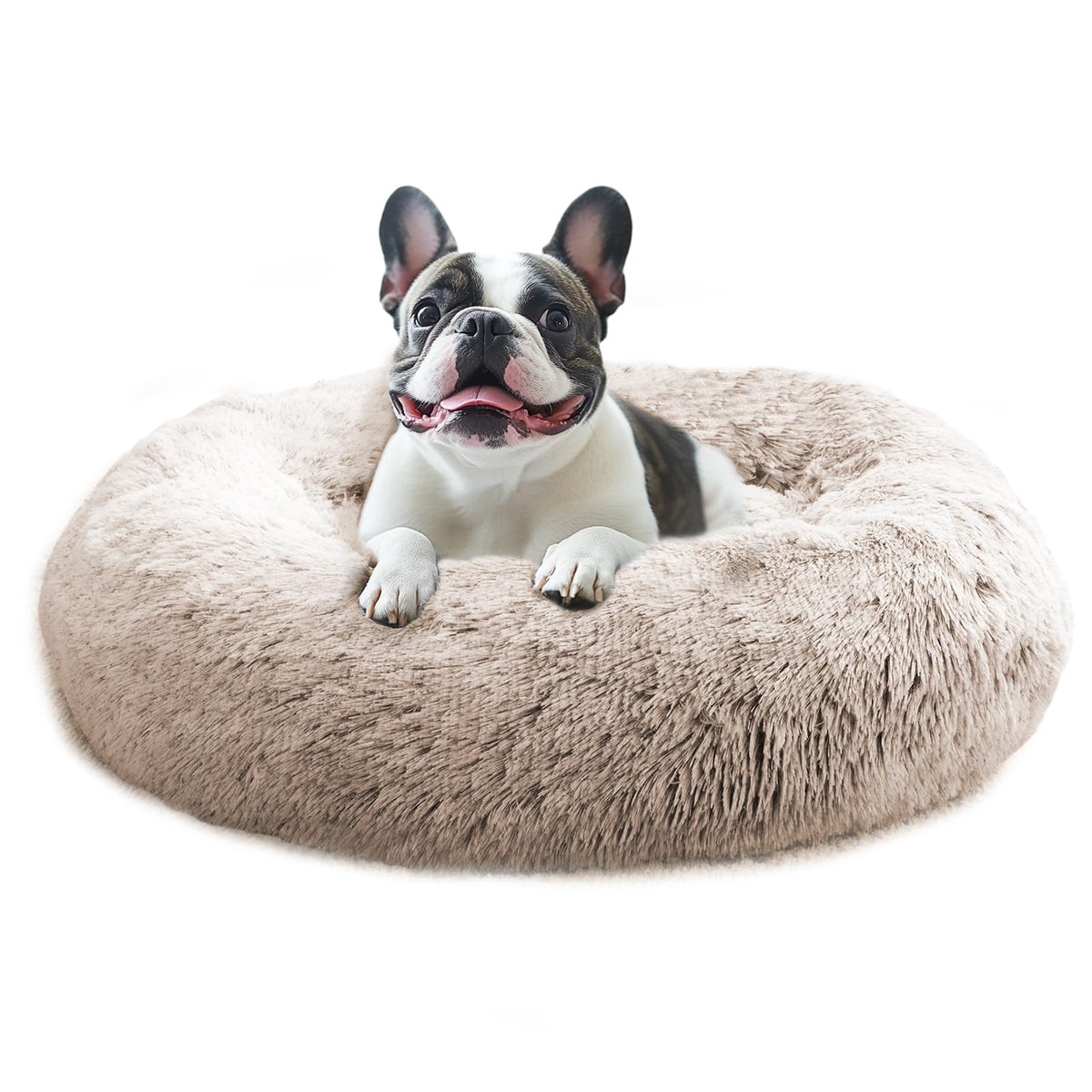 JOLLYVOGUE Small Dog Bed, Calming Dog Beds for Small Dogs & Indoor Cats - 20 Inches Donut Washable Cat Bed for Kittens & Puppies, Round Fluffy Plush Faux Fur Pet Beds(Smoke Grey)