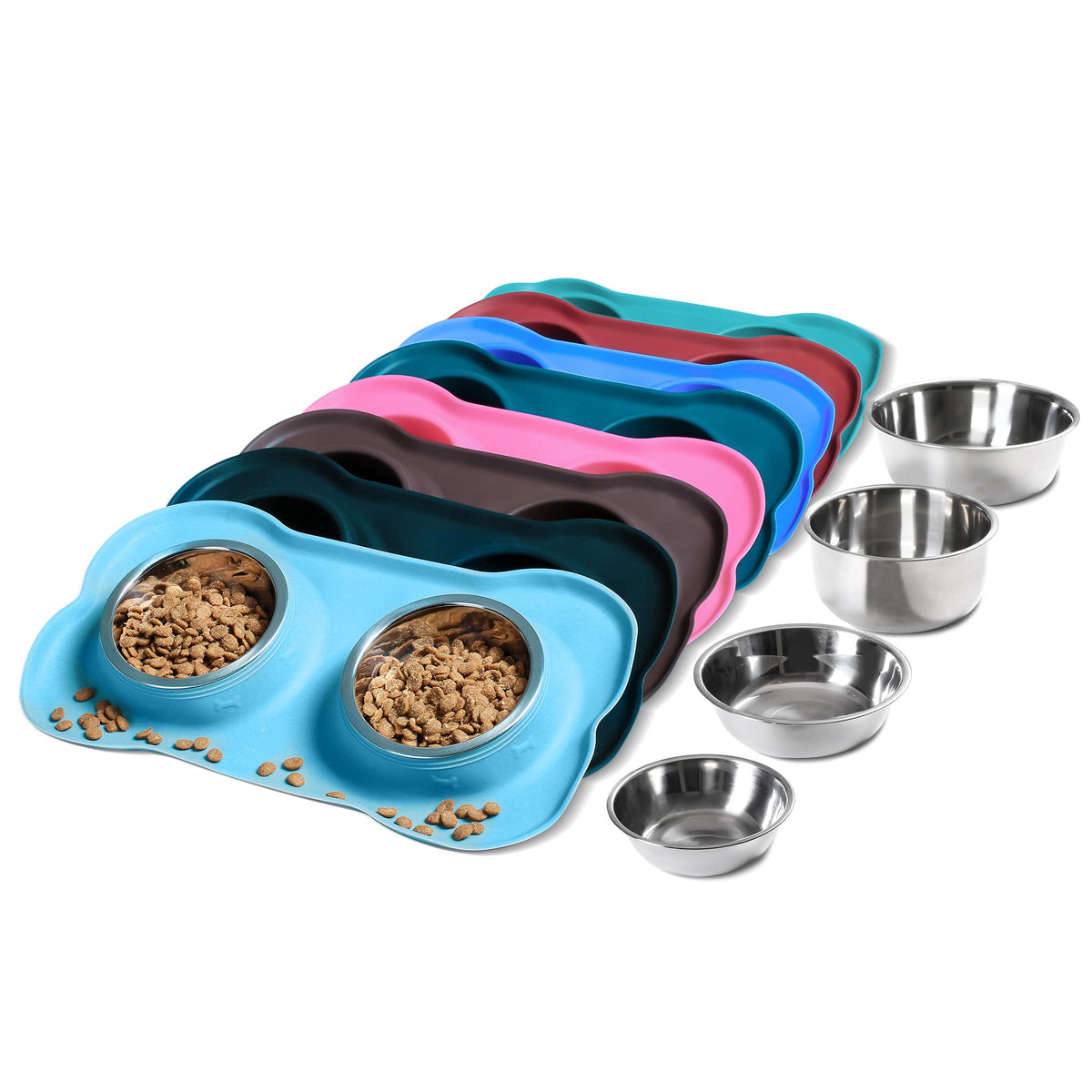 Hubulk Pet Dog Bowls 2 Stainless Steel Dog Bowl with No Spill Non-Skid Silicone Mat + Pet Food Scoop Water and Food Feeder Bowls for Feeding Small Medium Large Dogs Cats Puppies (S, Pink)