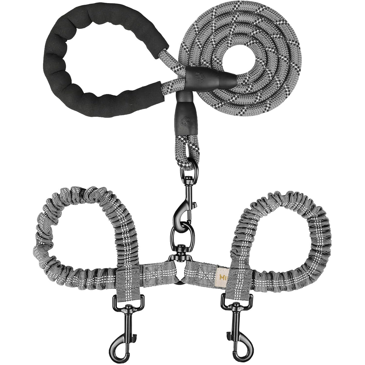 MingXpets Double Dog Leash,360° Swivel Tangle Free Bungee Walking Training