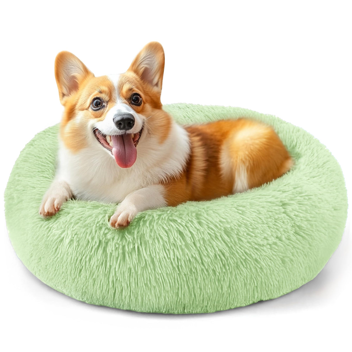 Hoewina Dog & Cat Bed for Indoor Cats, 20in Calming Donut Bed (Light Grey)