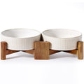 Getstar Ceramic Dog Bowls Set with Acacia Wood Stand, 3.5 Cups Pet Bowls Set of 2 for Medium Dogs, Cute Dog Raised Food Bowl, Cat Bowls