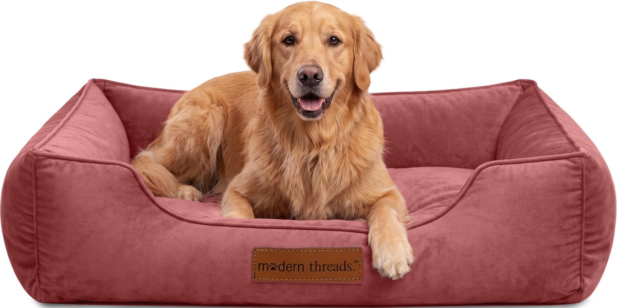 Modern Threads Luxury Dog Bed - Comfortable Tufted Velvet Cushion for Small to Large Dogs - Machine Washable - Durable & Cute Sleep Space for Pets - Pamper Your Pet with Cozy Beds - Rosewood