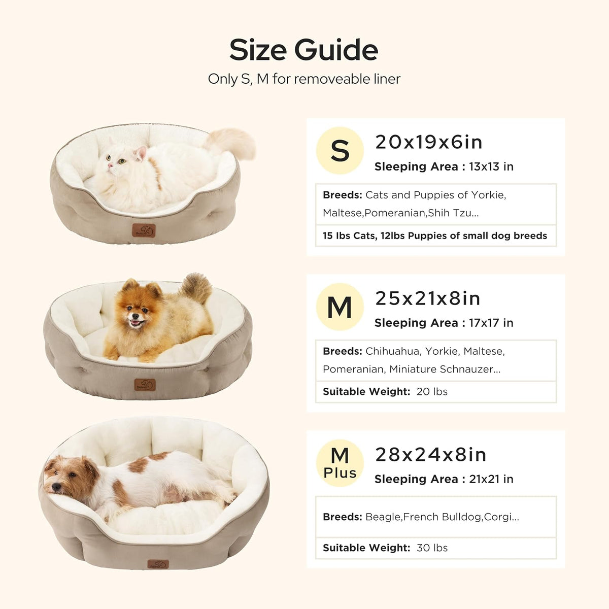 Bedsure Small Dog Bed Washable,Round Cat Beds for Indoor Cats,20in Ivory