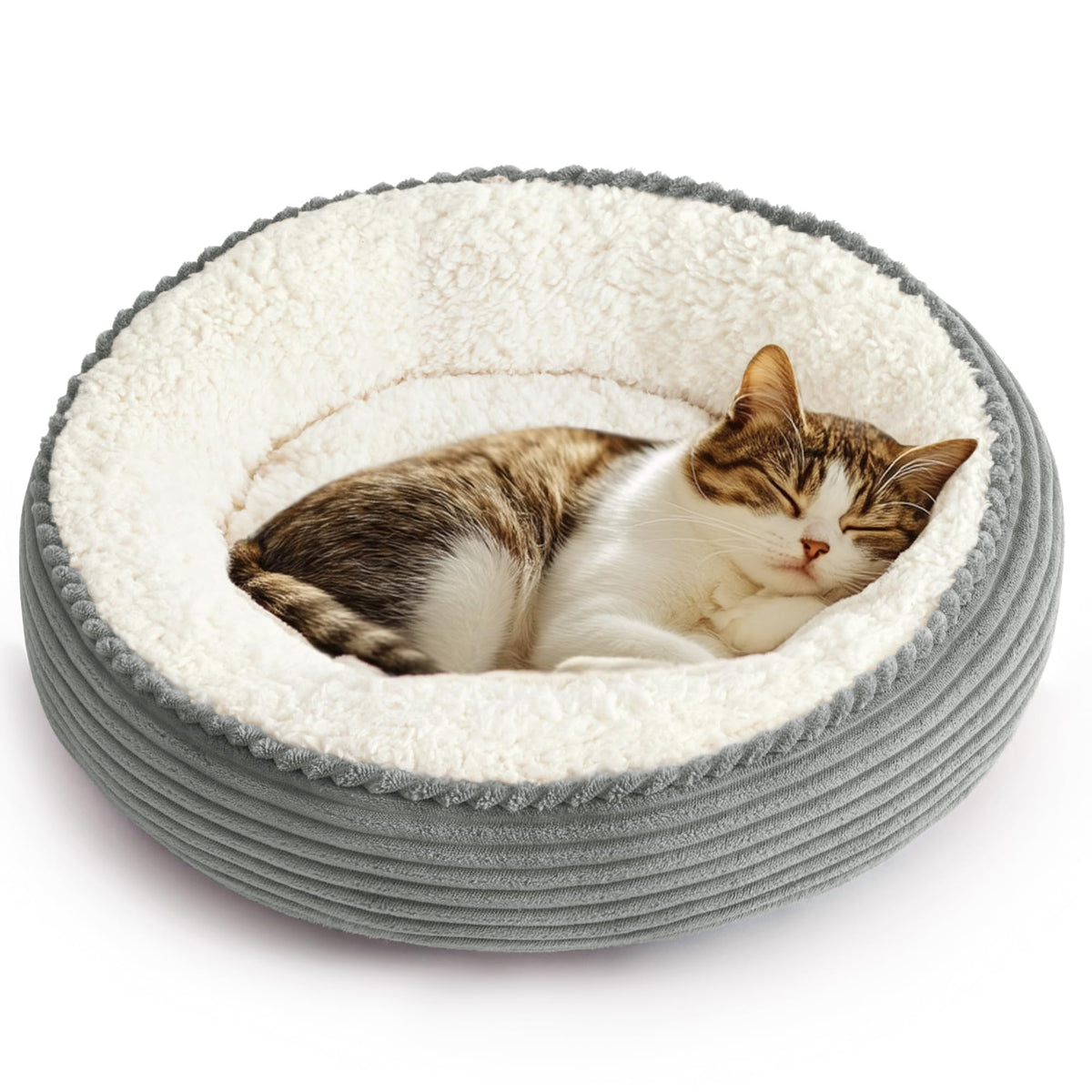 Love's cabin Round Donut Cat and Dog Cushion Bed, 20in Pet Bed for Cats or Small Dogs, Anti-Slip & Water-Resistant Bottom, Soft Durable Fabric Pet beds, Washable Luxury Cat Dog Bed Lavender Stripe