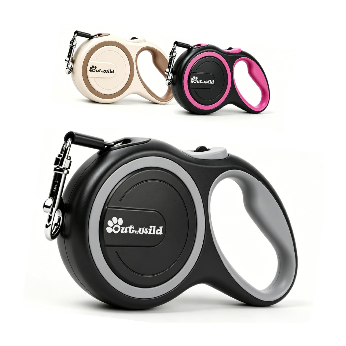 OUTnWILD Retractable Dog Leash - Tangle-Free 360° Design with Anti-Slip Handle | 16 ft Strong Nylon Tape | One Touch Quick-Lock Braking System | for Small/Medium Breeds/Pets Up to 44lbs. (Khaki, M)