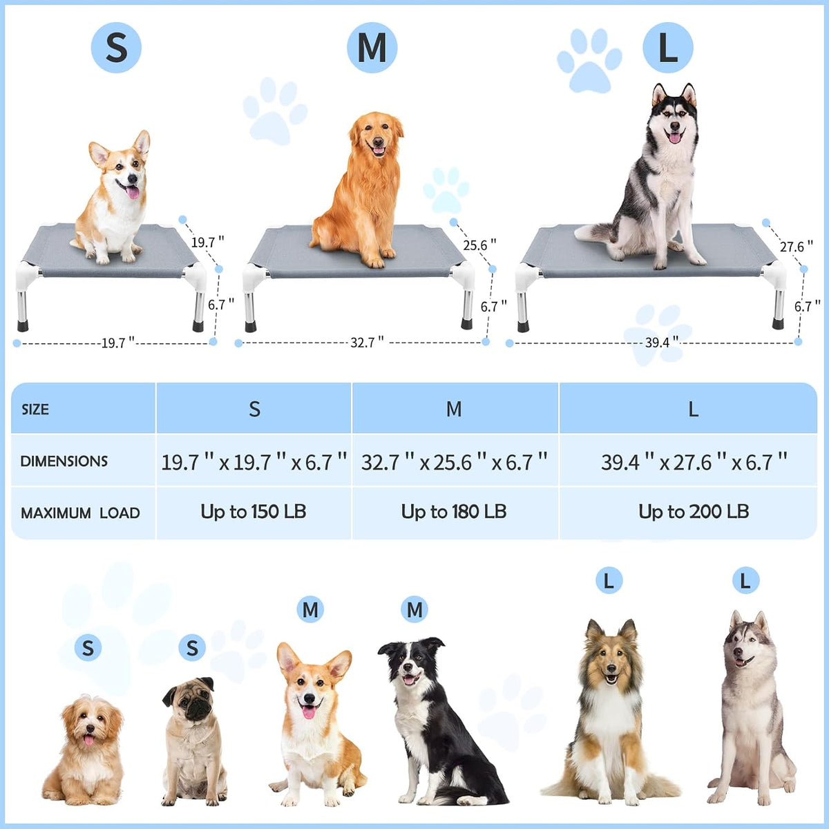 Elevated Dog Bed, Raised Outdoor Dog Bed for Medium Dogs, Portable Pet Cots