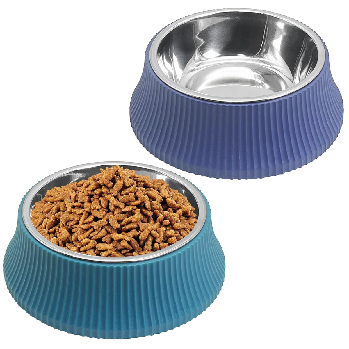 kathson Crate Dog Bowl, Removable Stainless Steel Hanging Pet Kennel Cage Bowl Food & Water Feeder Coop Cup for Puppy, Cat, Rabbit, Guinea Pigs Ferret Bird (2 PCS, Size: M, Blue and Green)