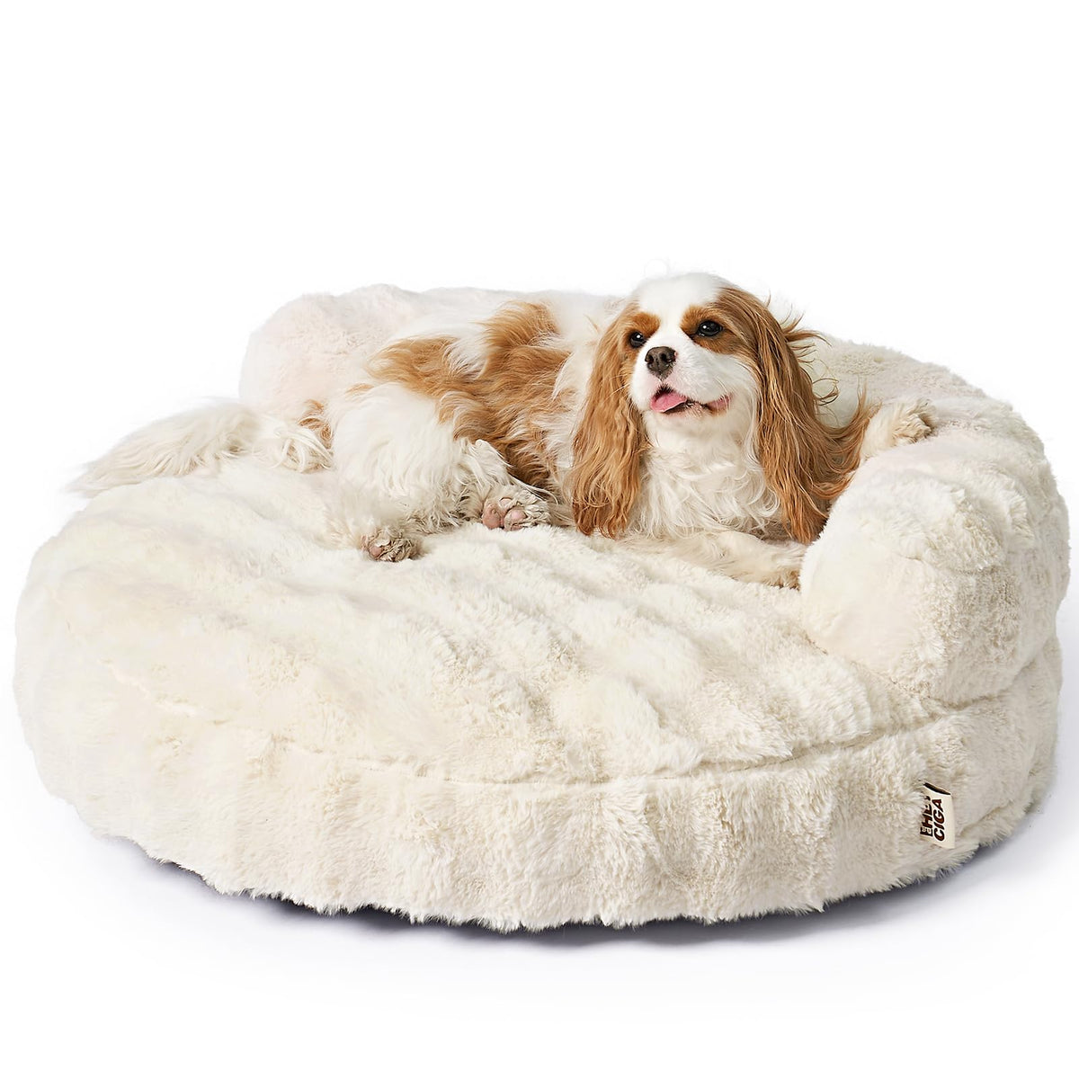 EHEYCIGA Dog Bed Medium Size Dog, Fluffy Small Dog Couch with Removable Washable Cover, Bolster Pet Sofa, Waterproof and Non-Slip, 30" x 30"x 8.5", Cream