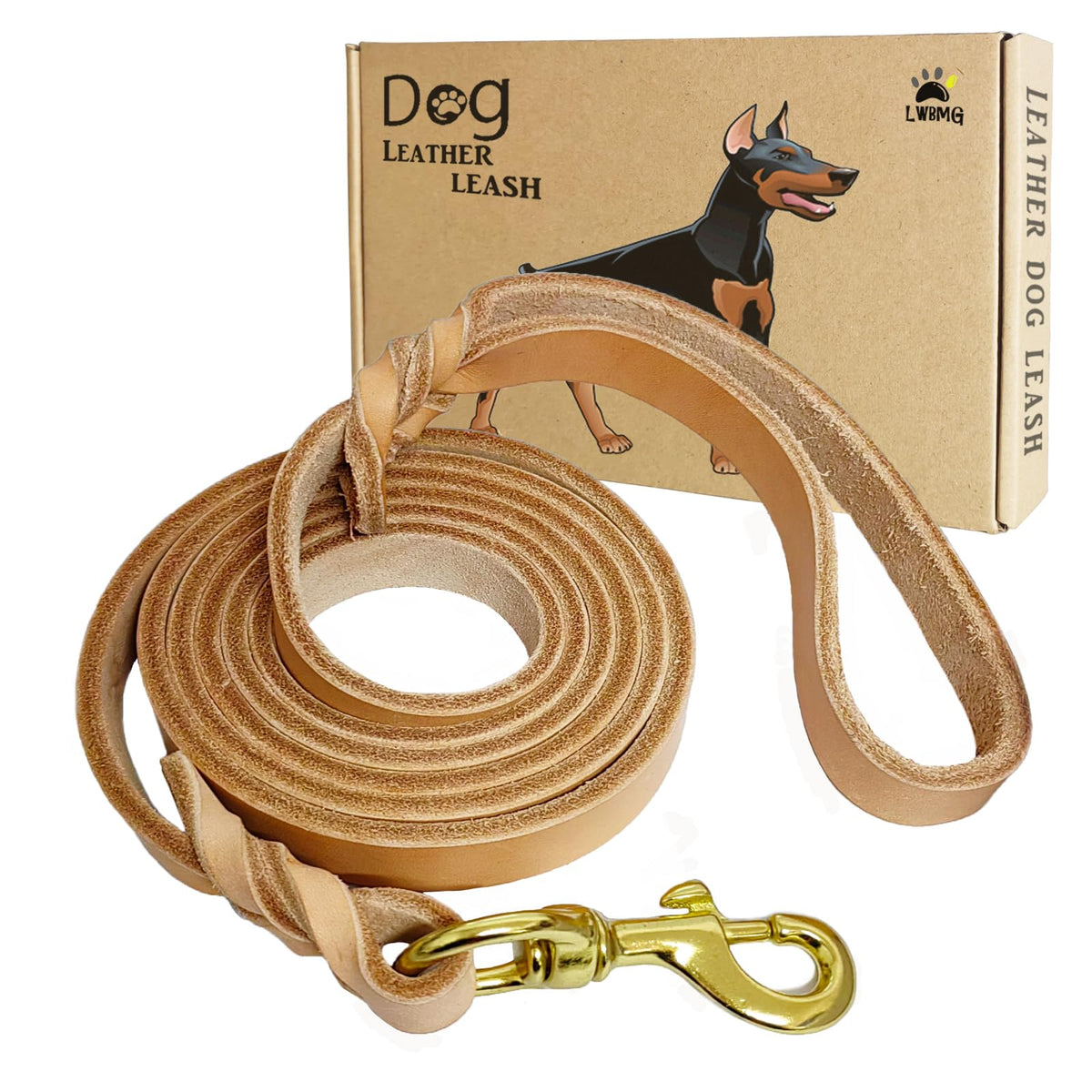 LWBMG Leather Dog Leash 6ft x 3/4 inch, Heavy Duty Genuine Leather Braided Dog Training Leash, Soft and Strong Pet Lead for Large, Medium, Small Dogs