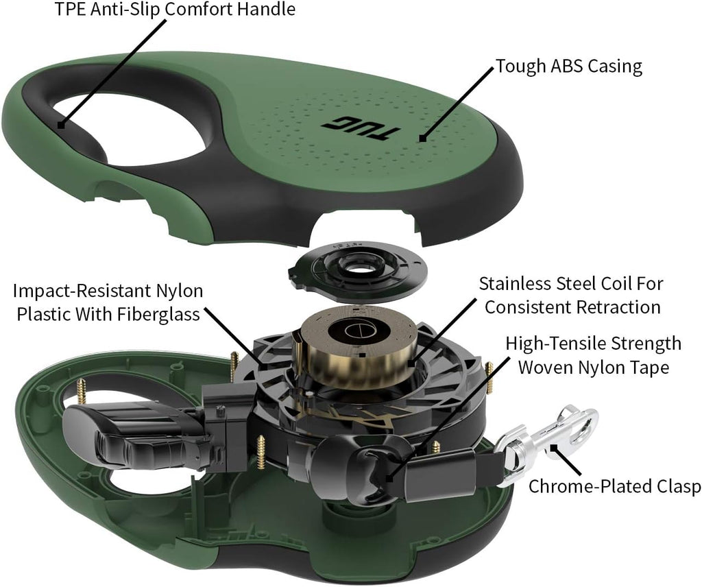 TUG Original Retractable Dog Leash, 16 ft (Medium, Green)