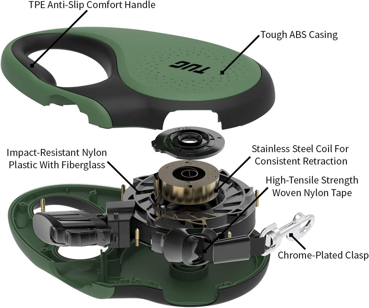 TUG Original Retractable Dog Leash, 16 ft (Medium, Green)