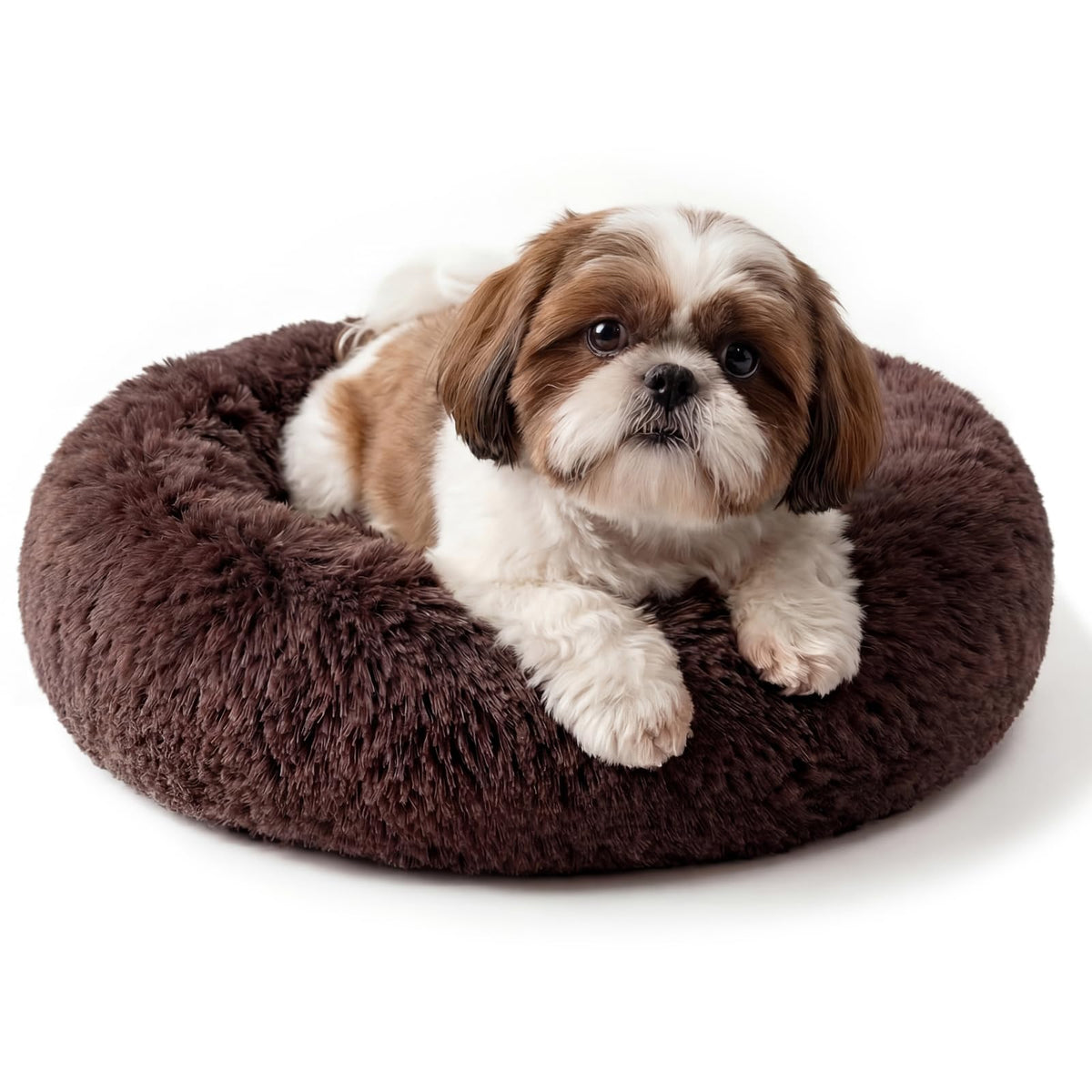 Small Calming Dogs Bed for Small Dogs Anti-Anxiety Machine Washable Fluffy Luxury Anti-Slip Waterproof Mute Base Warming Cozy Soft Pet Puppy Round Bed
