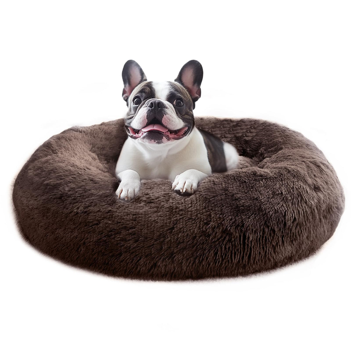 JOLLYVOGUE Small Dog Bed, Calming Dog Beds for Small Dogs & Indoor Cats - 20 Inches Donut Washable Cat Bed for Kittens & Puppies, Round Fluffy Plush Faux Fur Pet Beds(Smoke Grey)