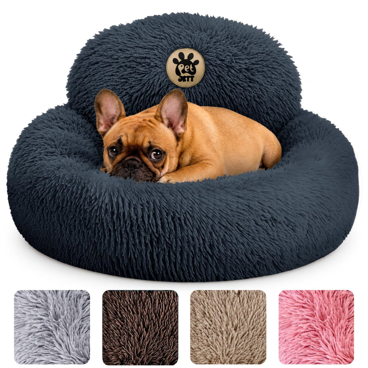 PetJett Calming Dog Bed Medium Size Dog - 30'' Donut Bed, Washable Dog Bed - Anti-Slip & Super Soft Fluffy Plush Round Dog Bed, Anti-Anxiety Premium Comfort Pet Bed, Fits Dogs Upto 45 lbs - Dark Grey