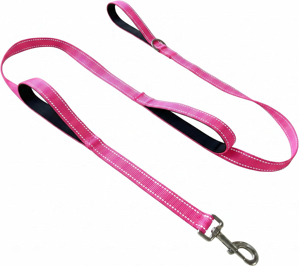Triple Handle 6FT 1IN Dog Leash, Heavy Duty Strong Nylon, Hot Pink