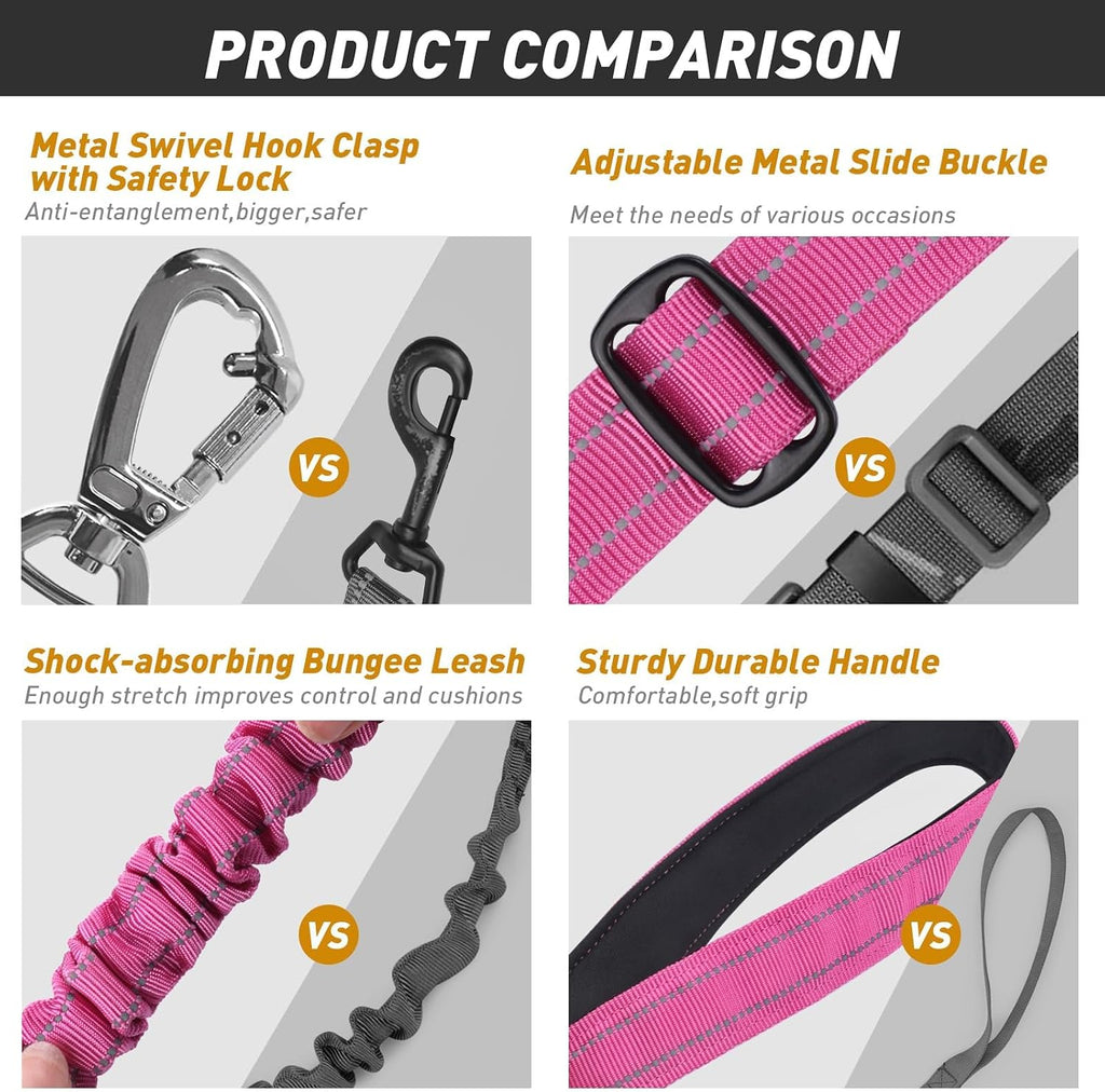 AUBELL Tactical Dog Leash Heavy Duty,4-6ft No Pull Bungee Leash,Pink