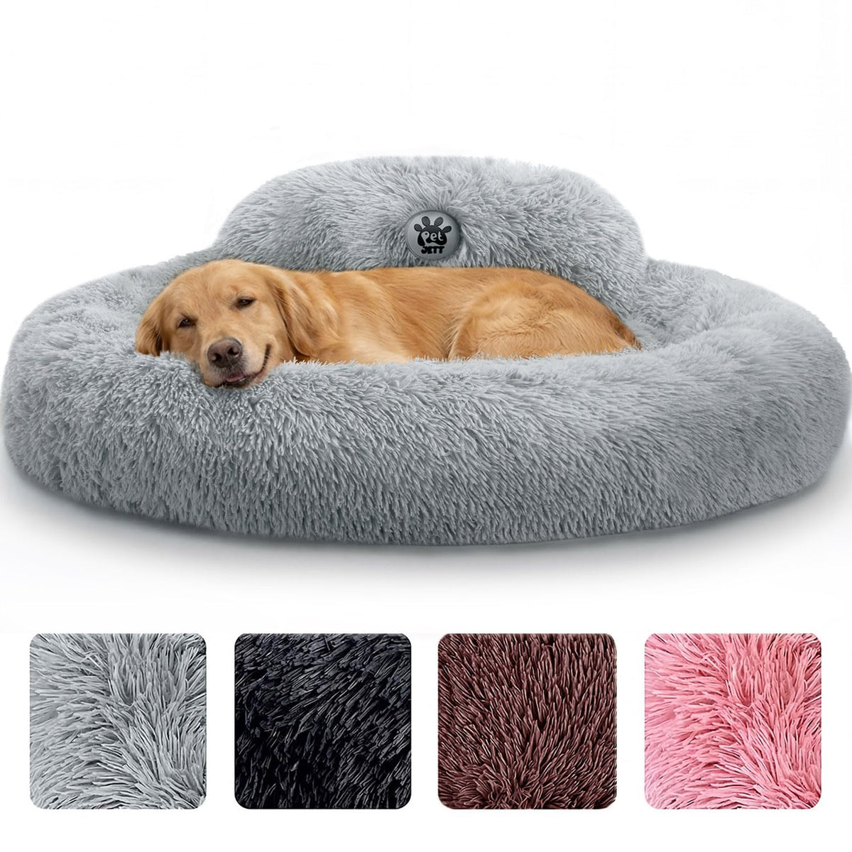 PetJett Calming Dog Bed Medium Size Dog - 30'' Donut Bed, Washable Dog Bed - Anti-Slip & Super Soft Fluffy Plush Round Dog Bed, Anti-Anxiety Premium Comfort Pet Bed, Fits Dogs Upto 45 lbs - Dark Grey