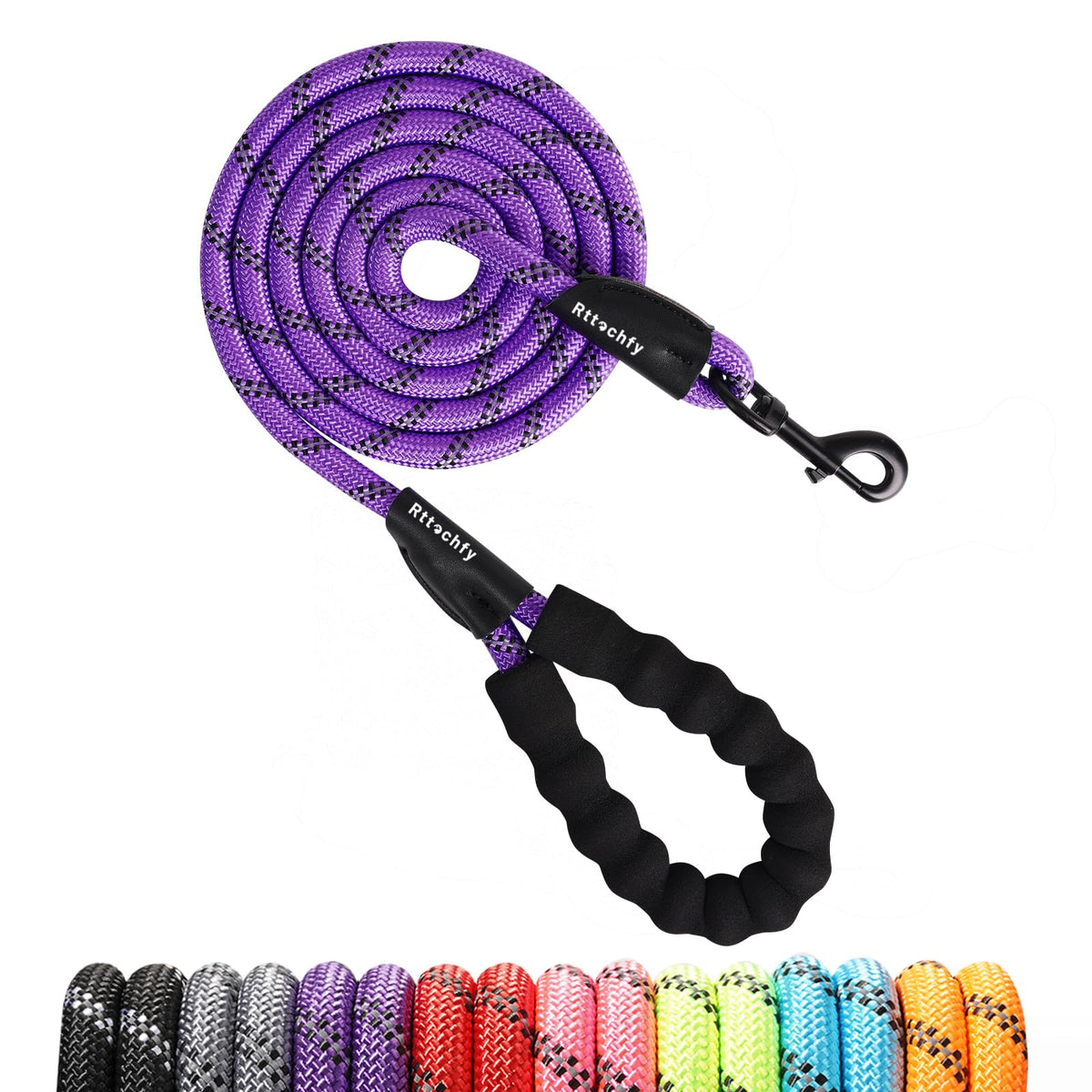 Rttochfy Rope Dog Leash 2/4/5/6/8/10 FT with Comfortable Padded Handle and Highly Reflective Threads for Small Medium and Large Dogs Heavy Duty (1/2"-5 FT, Blue)