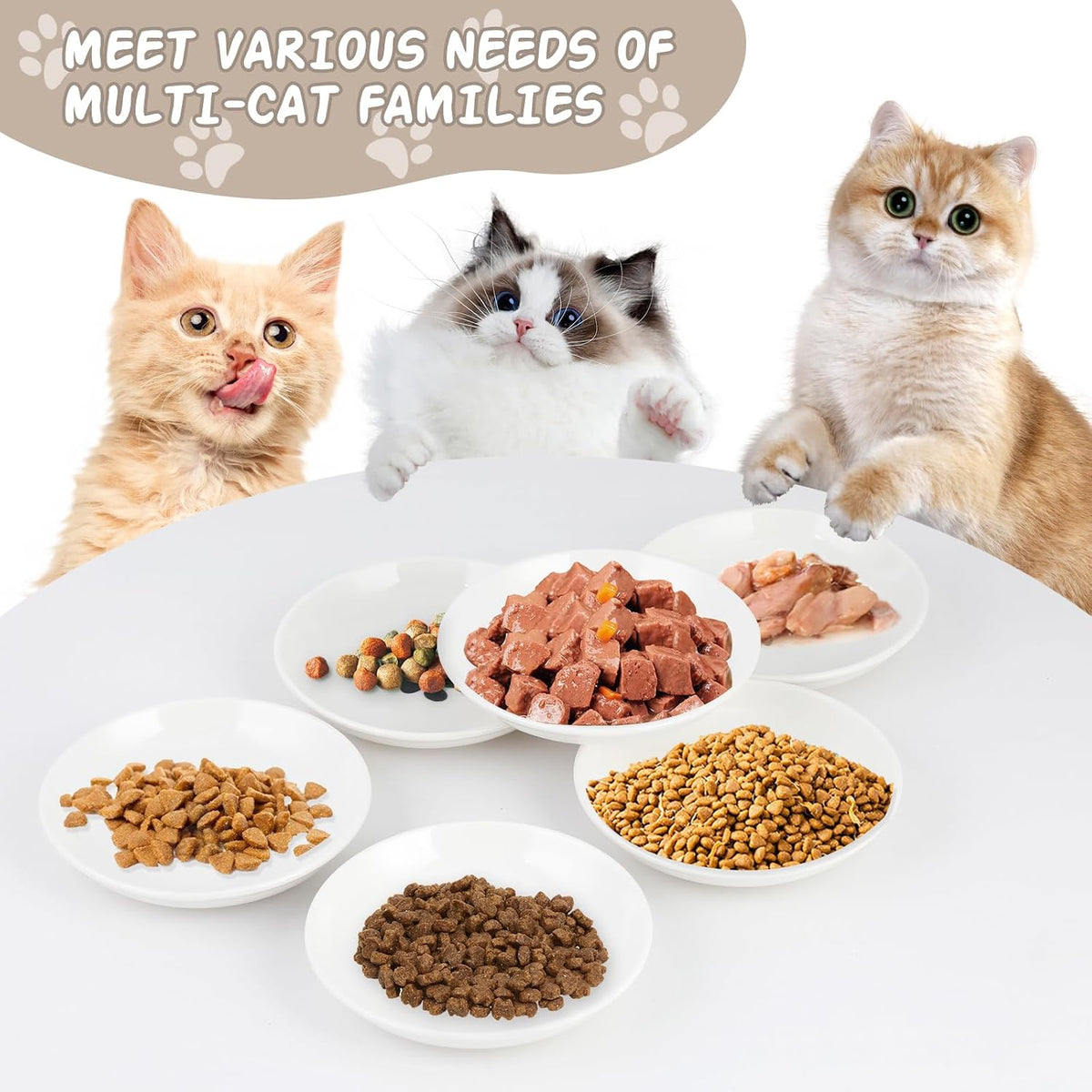 6 Pack Cat Food Bowl, Ceramic Cat Bowls, Anti Whisker Fatigue Cats Bowl Set