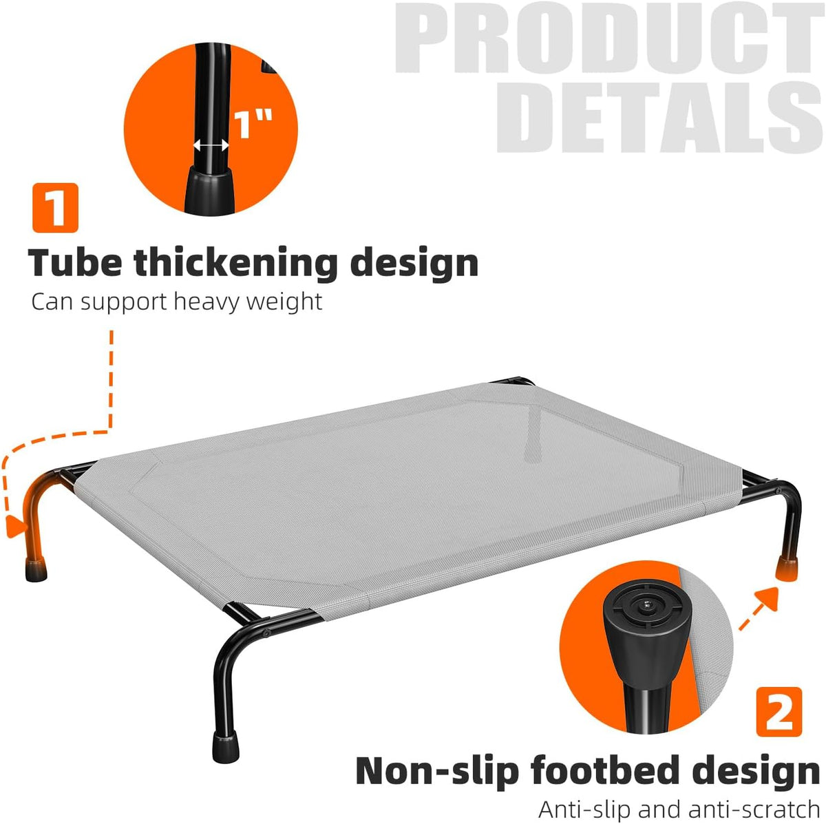 Simple Trending Raised Dog Bed for Large Dogs, Waterproof XL Dog Cot, Grey