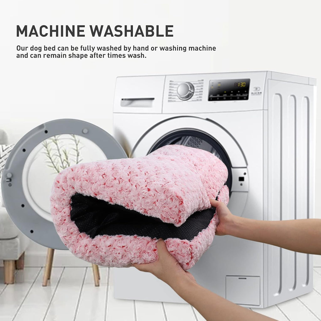 KSIIA Washable Dog Bed Medium Size Dog Crate Bed Plush Pet Mat 35"x23" Pink