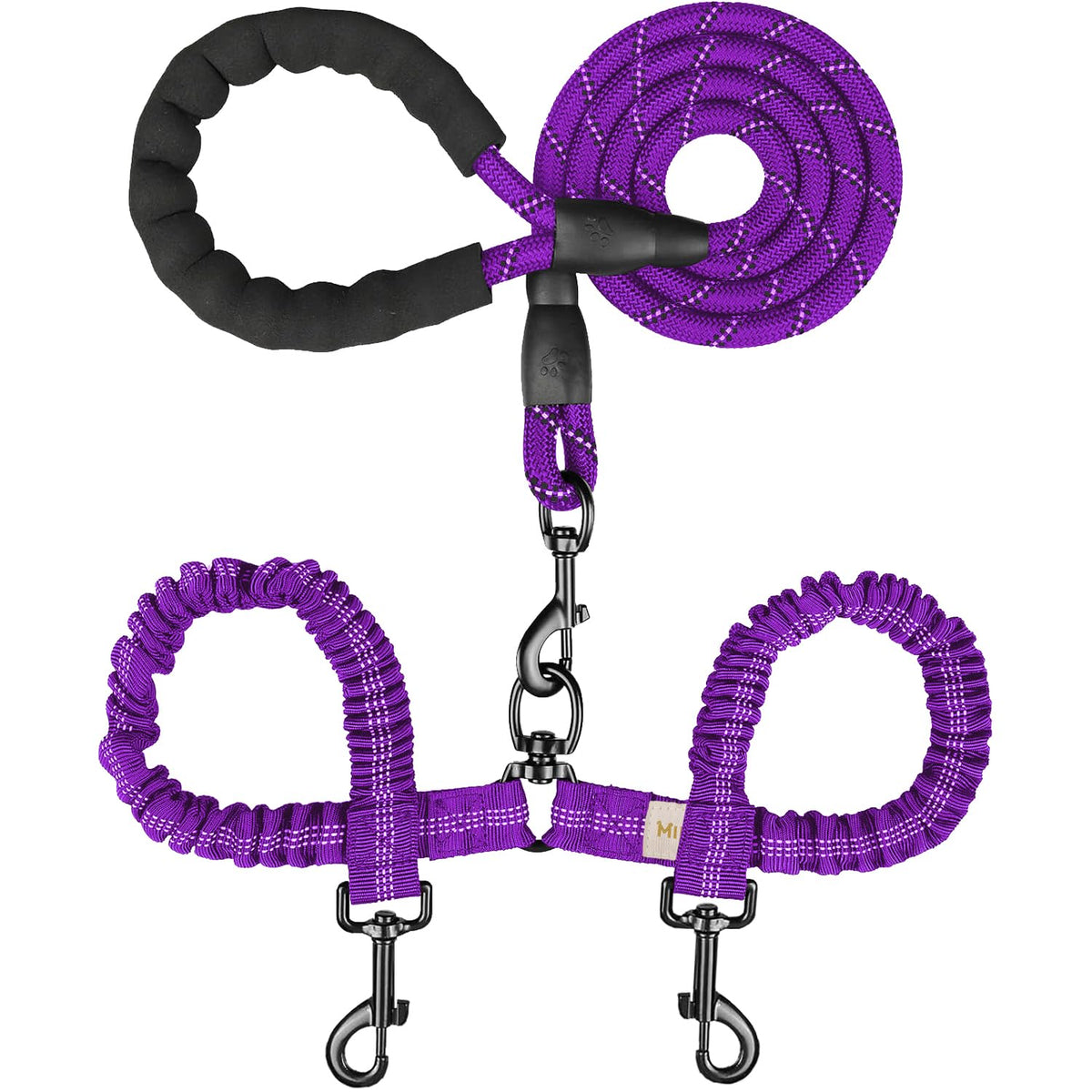MingXpets Double Dog Leash,360° Swivel Tangle Free Bungee Walking Training