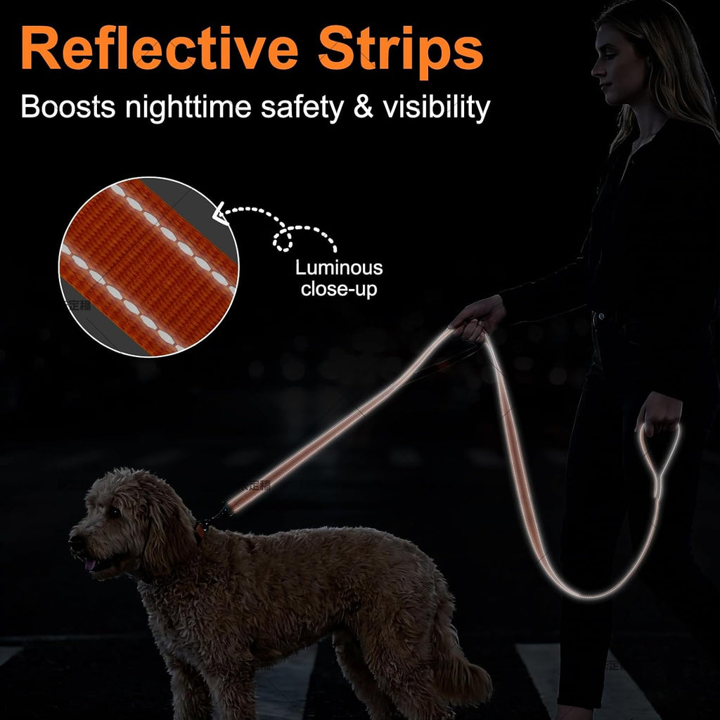 Heavy Duty Dog Leash with 2 Comfortable Padded Handles, 6FT Traffic Handle Extra Control, Highly Reflective Threads Leash for Small/Medium/Large Dogs (Orange)
