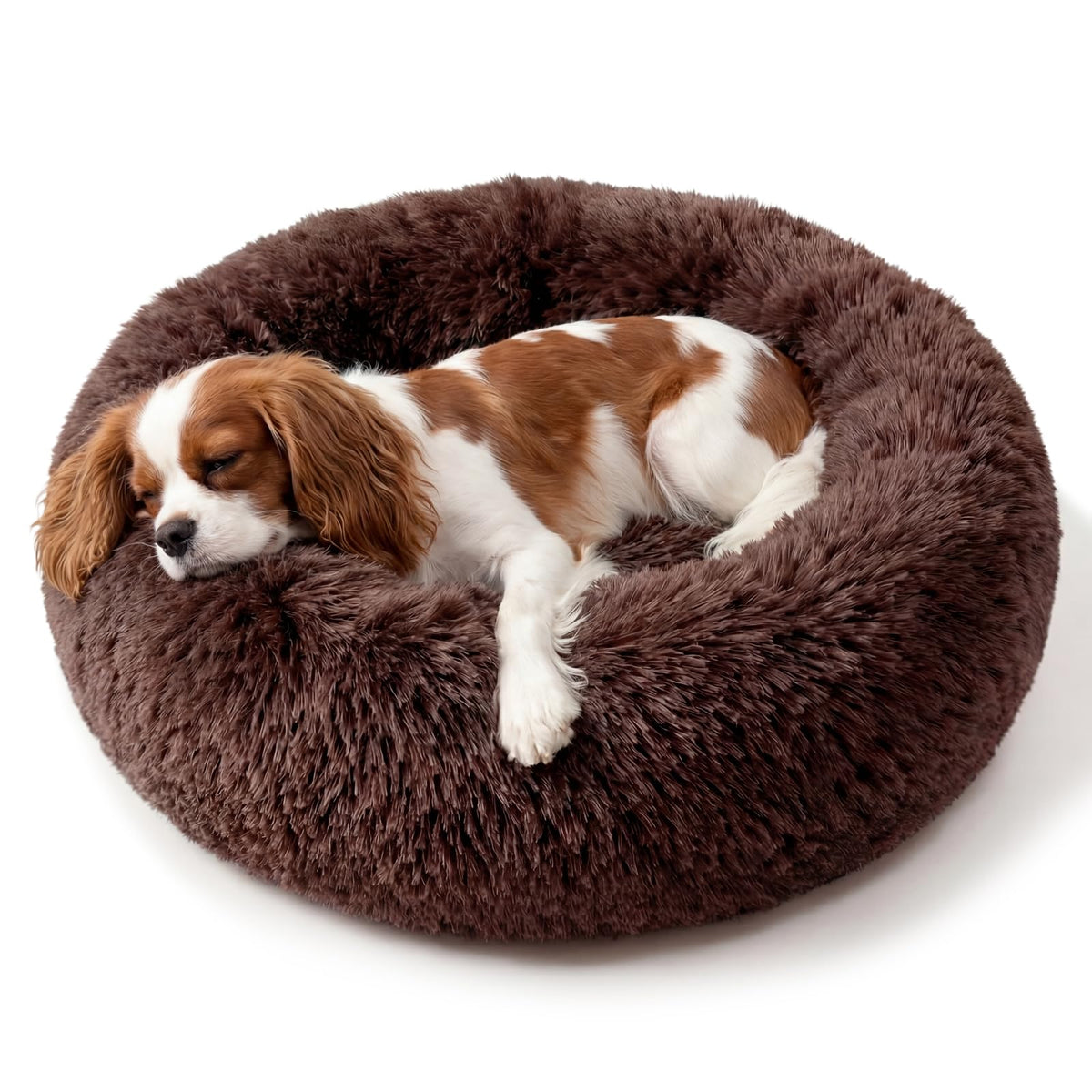 Small Calming Dogs Bed for Small Dogs Anti-Anxiety Machine Washable Fluffy Luxury Anti-Slip Waterproof Mute Base Warming Cozy Soft Pet Puppy Round Bed
