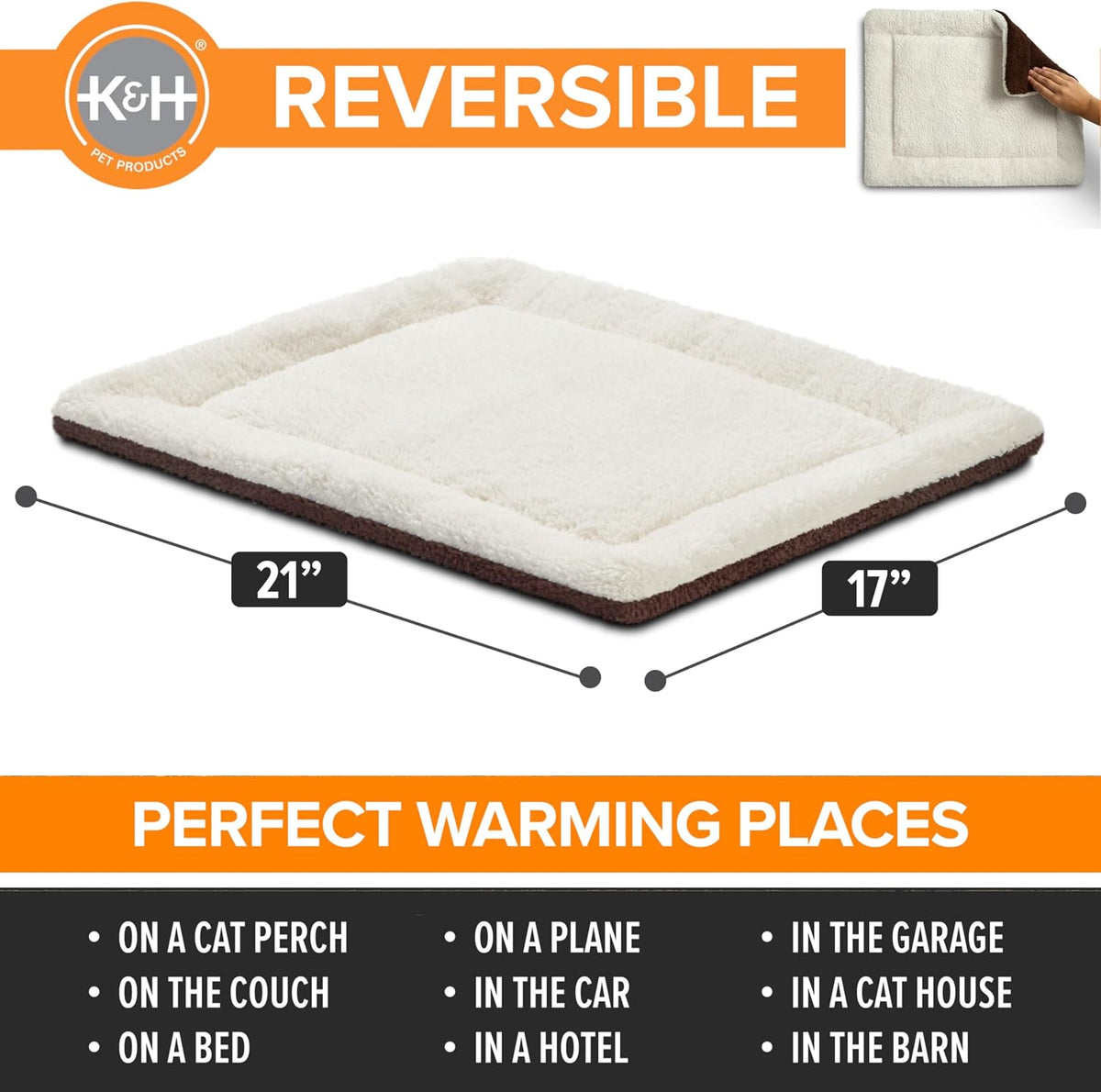 K&H Self-Warming Cat Bed Pad, Self Heating Pad, Small 21 X 17 Oatmeal/Choco