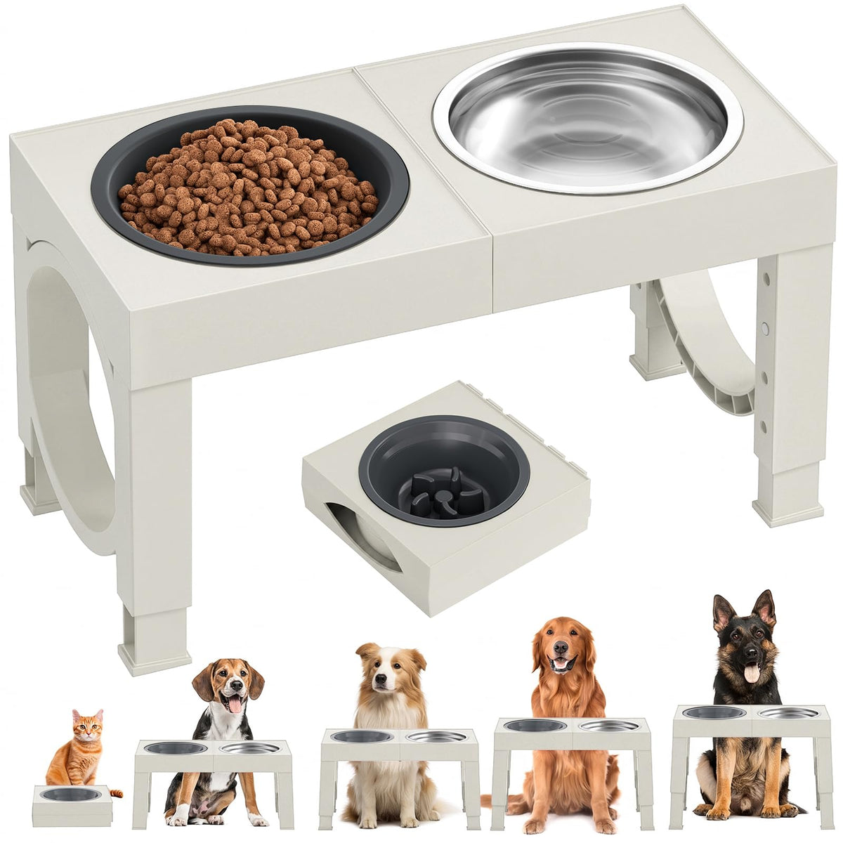 XIAZ Elevated Dog Bowls Large Breed Raised Dogs Bowl Stand Large/Medium Sized Dog Stainless Steel Food Water Bowl Stands 5 Heights Adjustable 9/11/12/14in Black Pet Feeder Dish Station