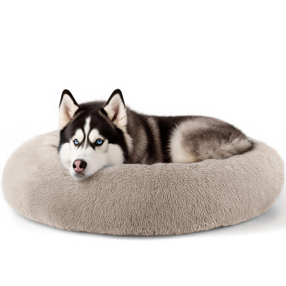 Hoewina Dog & Cat Bed for Indoor Cats, 20in Calming Donut Bed (Light Grey)