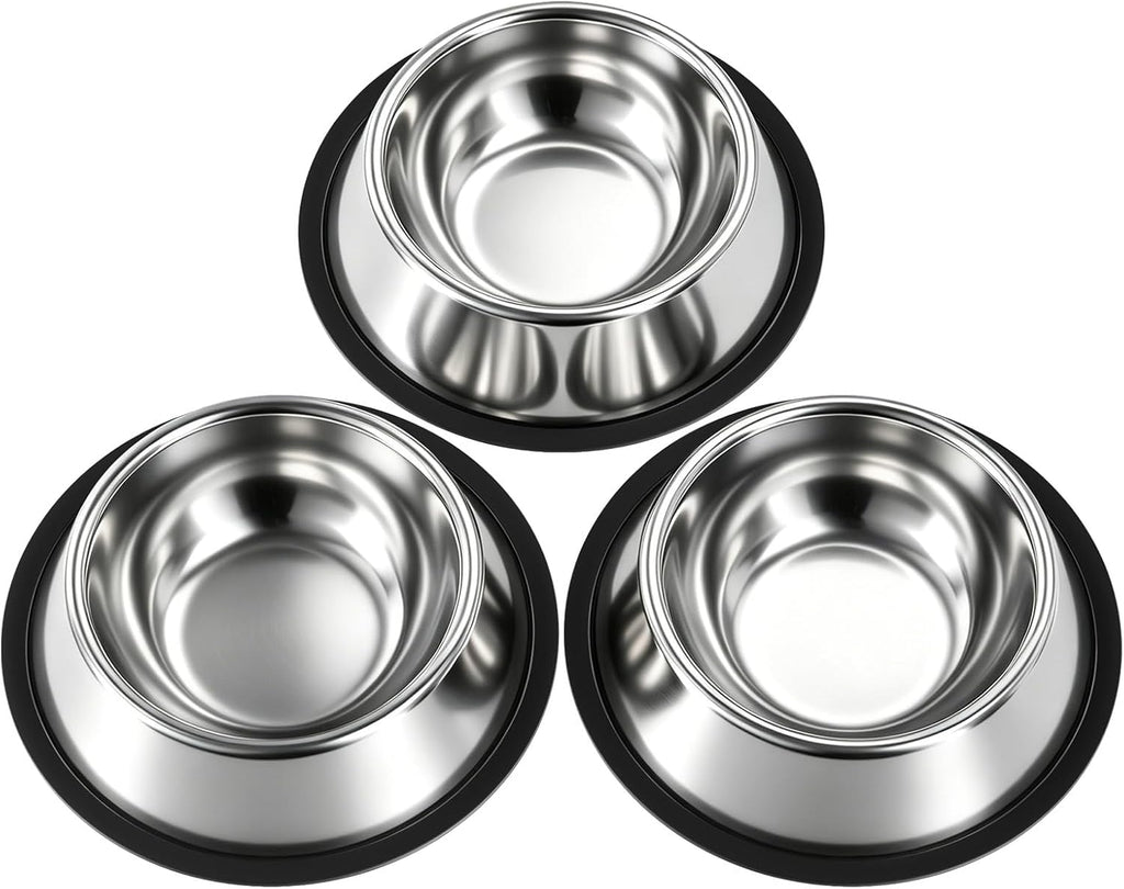 Stainless Steel Dog Bowls, 3 Pack, Non-Slip Dog Bowl Set, 13 Oz