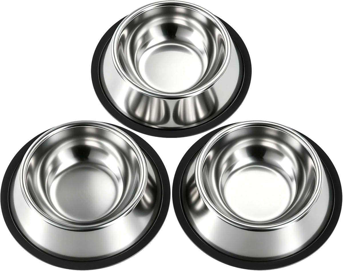Stainless Steel Dog Bowls, 3 Pack, Non-Slip Dog Bowl Set, 13 Oz