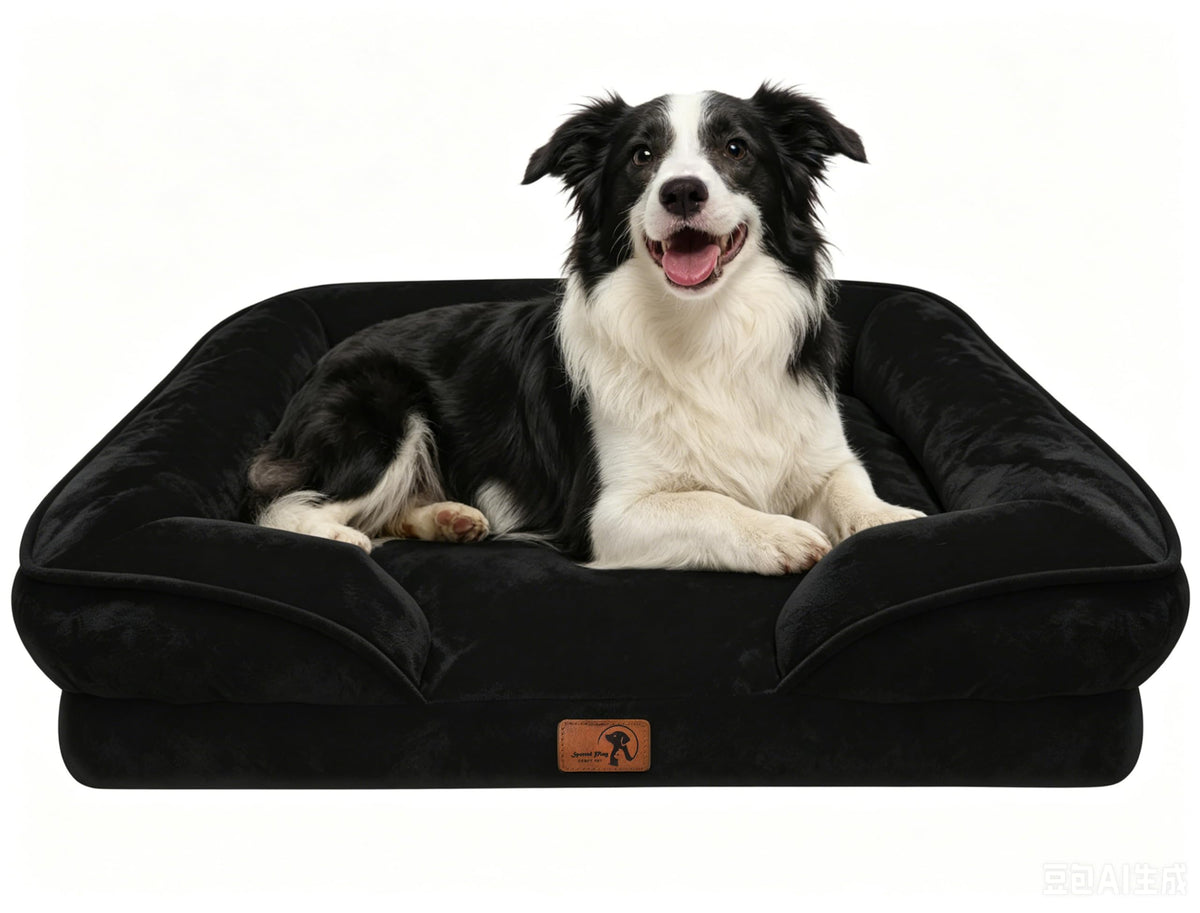 Spotted Play Orthopedic Dog Bed with Sides - Dog Sofa Beds for Medium Dogs, Supportive Foam Pet Couch Bed with Washable Removable Cover, Waterproof Lining and Non-Slip Bottom, Grey - M