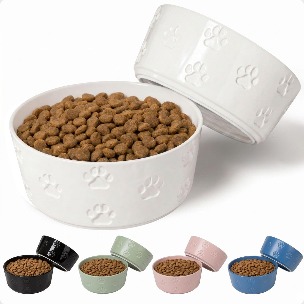 Ceramic Dog Bowl Set of 2 with Anti-Skid Base, 5.5"W x 2"H, 2 Cup Capacity