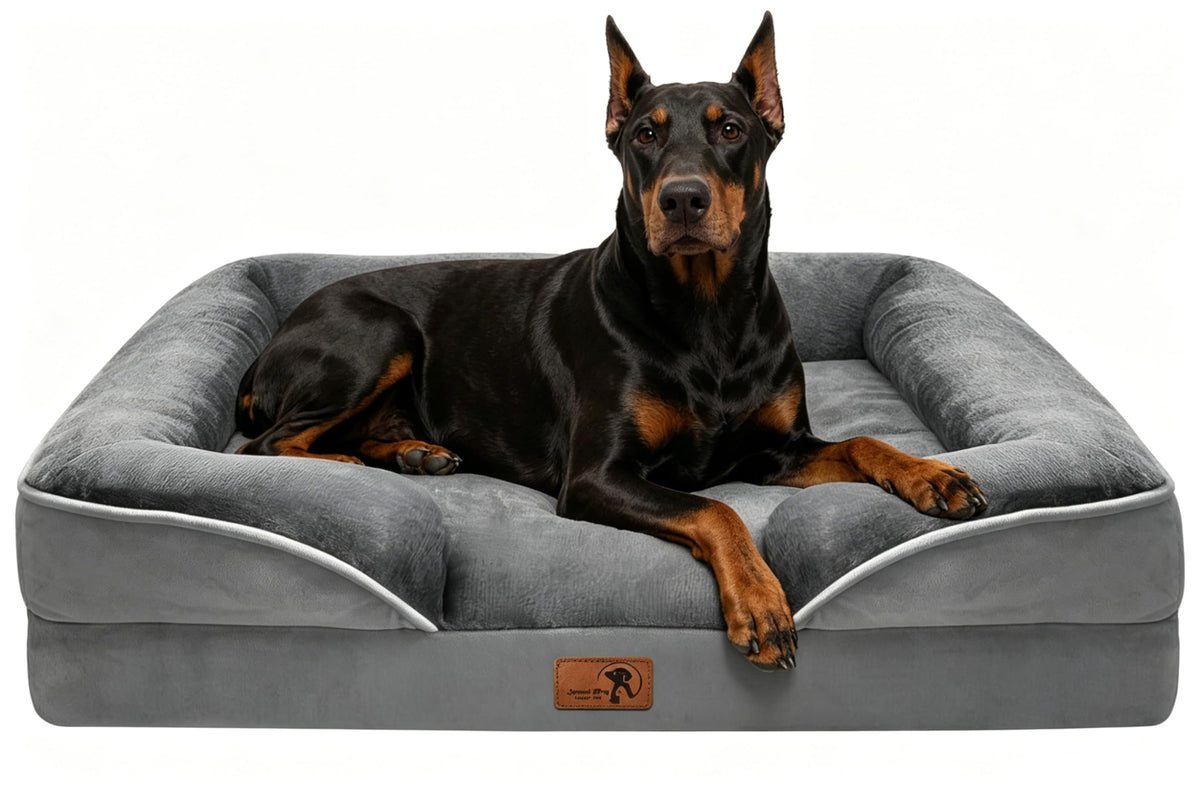 Spotted Play Orthopedic Dog Bed with Sides - Dog Sofa Beds for Medium Dogs, Supportive Foam Pet Couch Bed with Washable Removable Cover, Waterproof Lining and Non-Slip Bottom, Grey - M