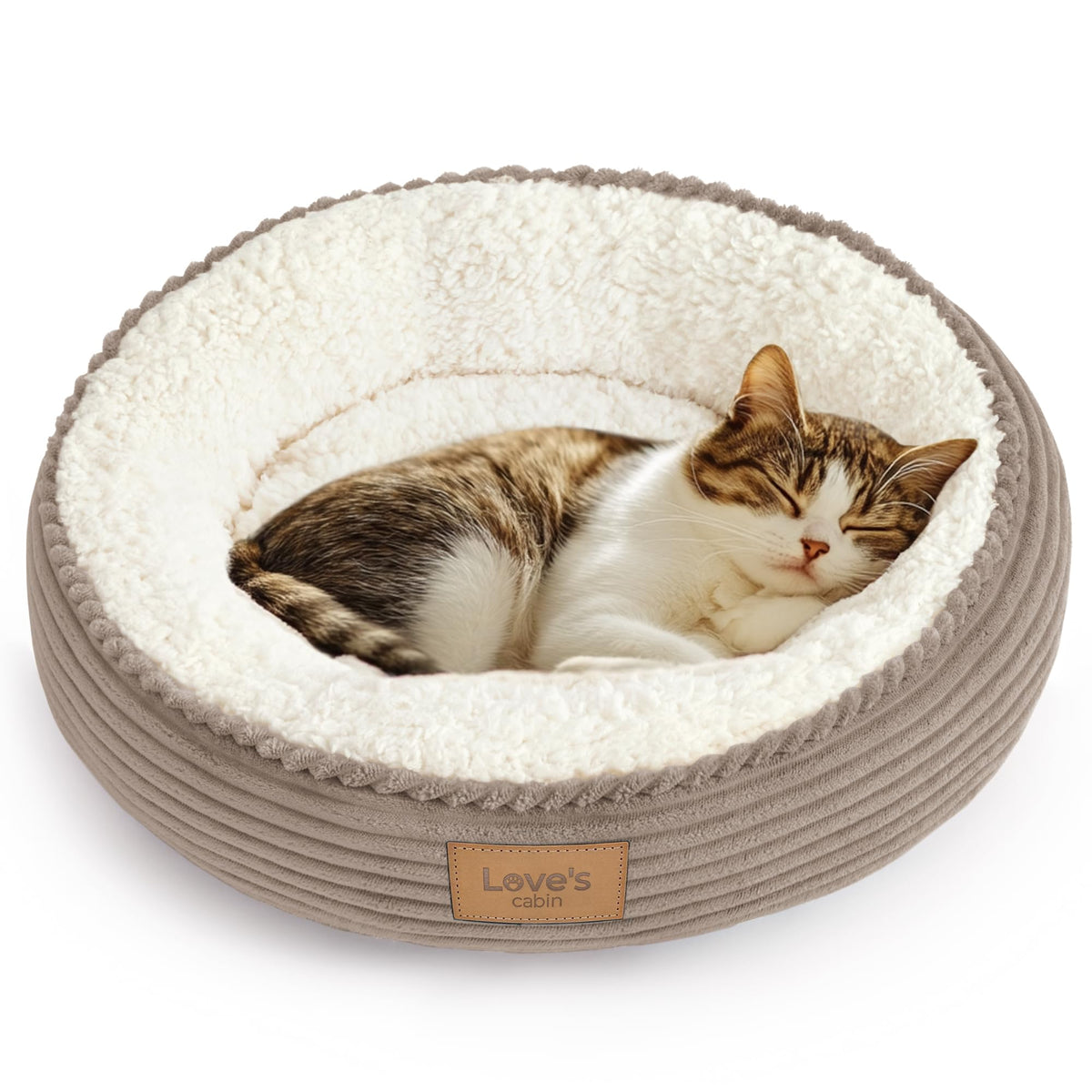 Love's cabin Round Donut Cat and Dog Cushion Bed, 20in Bed for Cats or Small Dogs, Anti-Slip & Water-Resistant Bottom, Super Soft Durable Fabric Pet Beds, Washable Luxury Cat & Dog Bed Gray