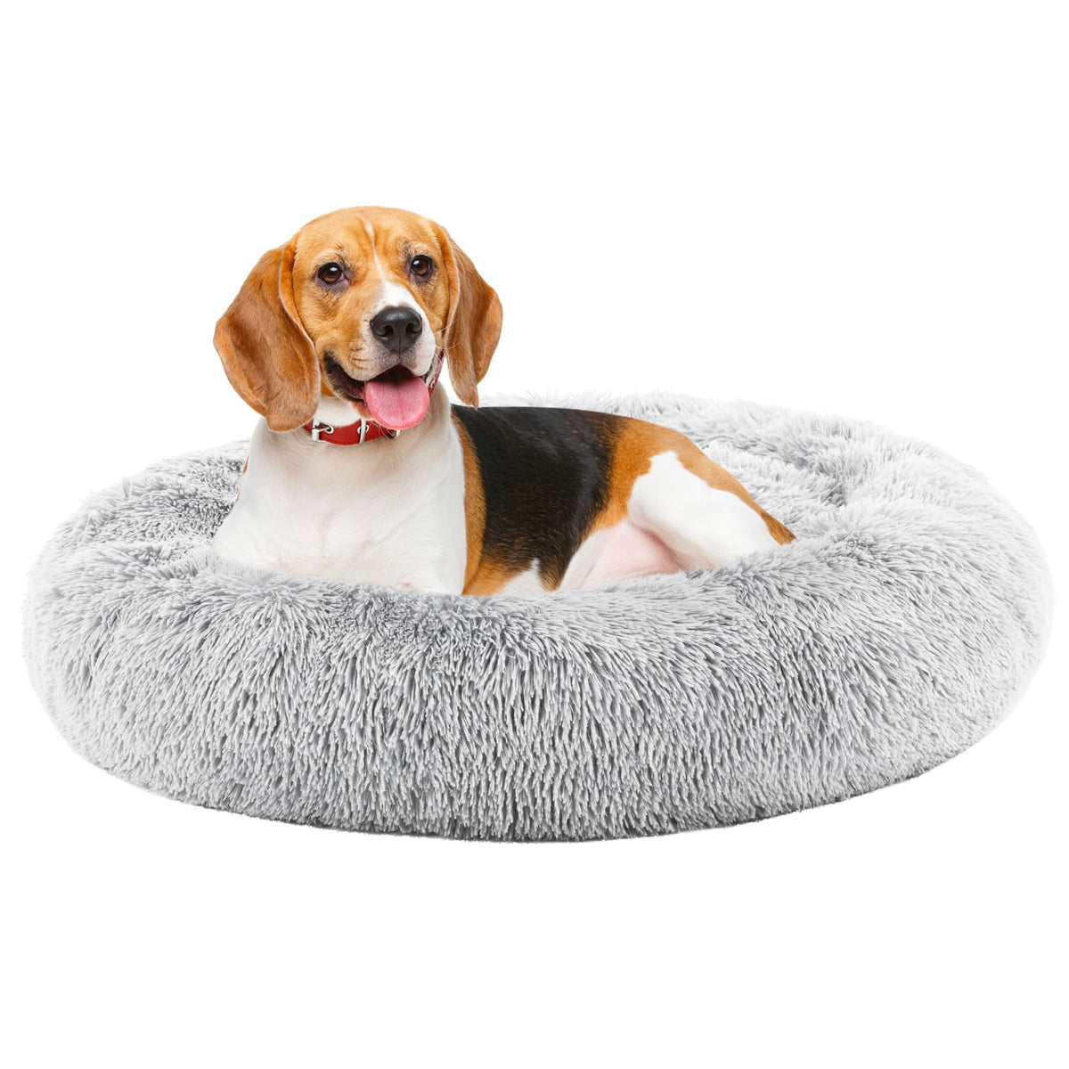 DUMOS 30.7 Inch Large Donut Dog Bed for Indoor Use, Fluffy Faux Fur Plush