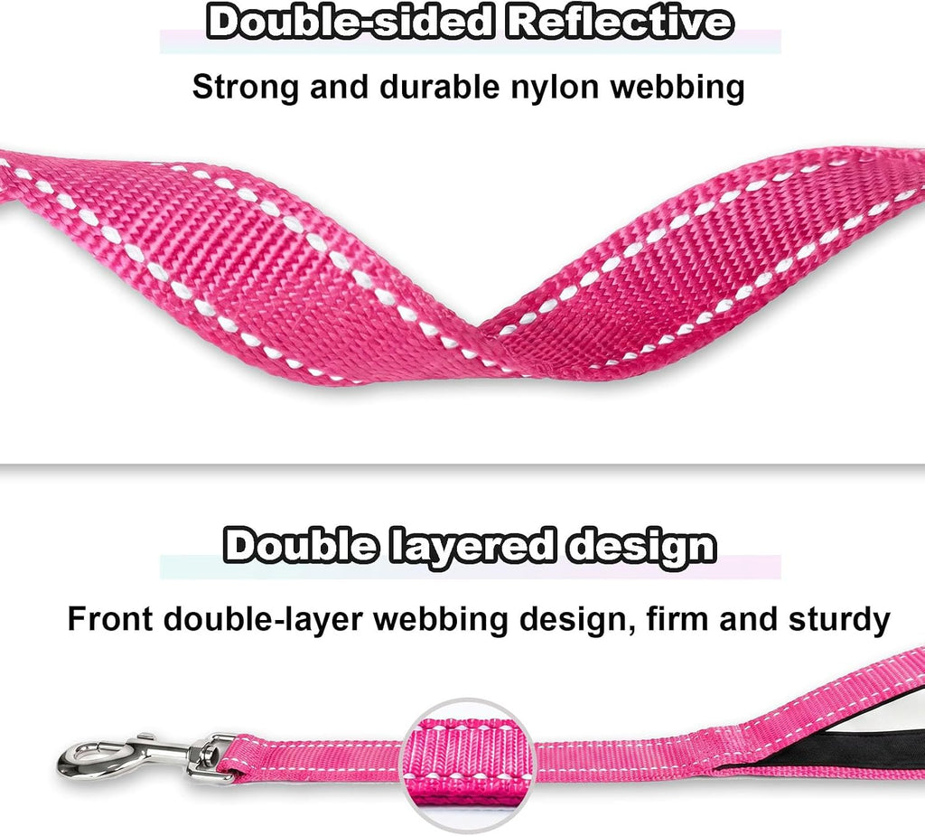 Triple Handle 6FT 1IN Dog Leash, Heavy Duty Strong Nylon, Hot Pink