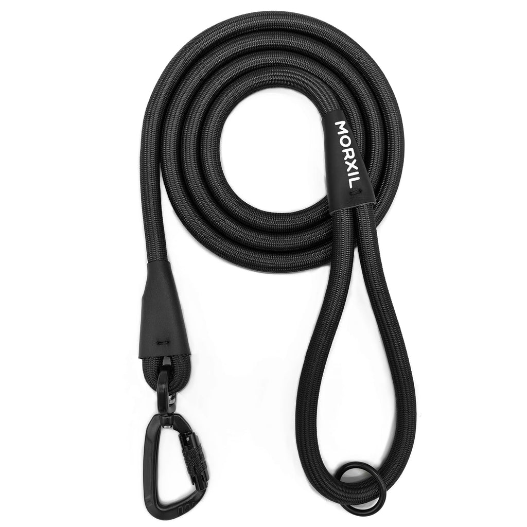 Rope Dog Leash, 6 Foot Heavy Duty Dog Leash with Aviation Aluminum Auto Locking Carabiner, Strong Nylon Pet Lead for Small, Medium, Large Dogs (Black, 6FT)