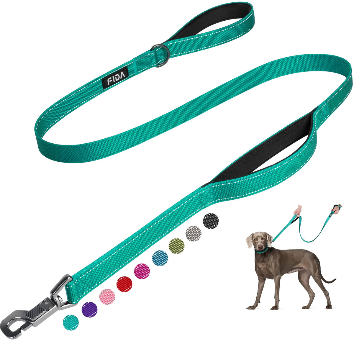 Fida Heavy Duty Dog Leash for Medium Large Dogs, 5 FT, Dual Padded Handles