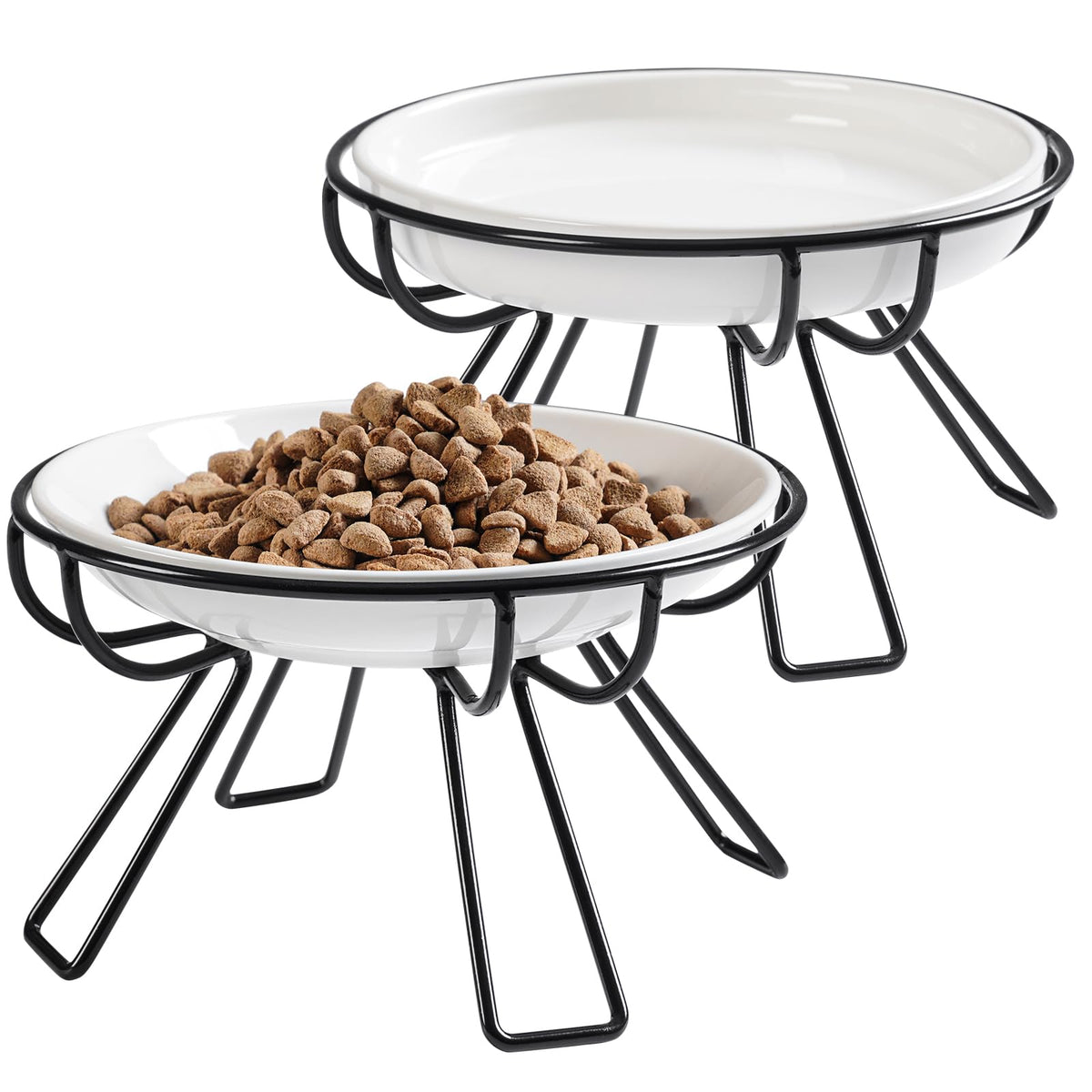 Cat Bowls, Elevated Cat Bowl, Raised Ceramic Dish with Metal Stand, Pet Water or Food Feeding Station for Indoor Cats, Kitten, Puppies and Small Dogs, Dishwasher Safe