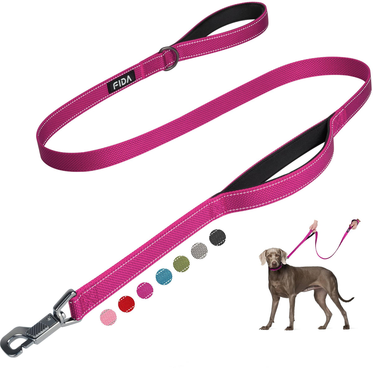 Fida Heavy Duty Dog Leash for Medium Large Dogs, 5 FT, Dual Padded Handles