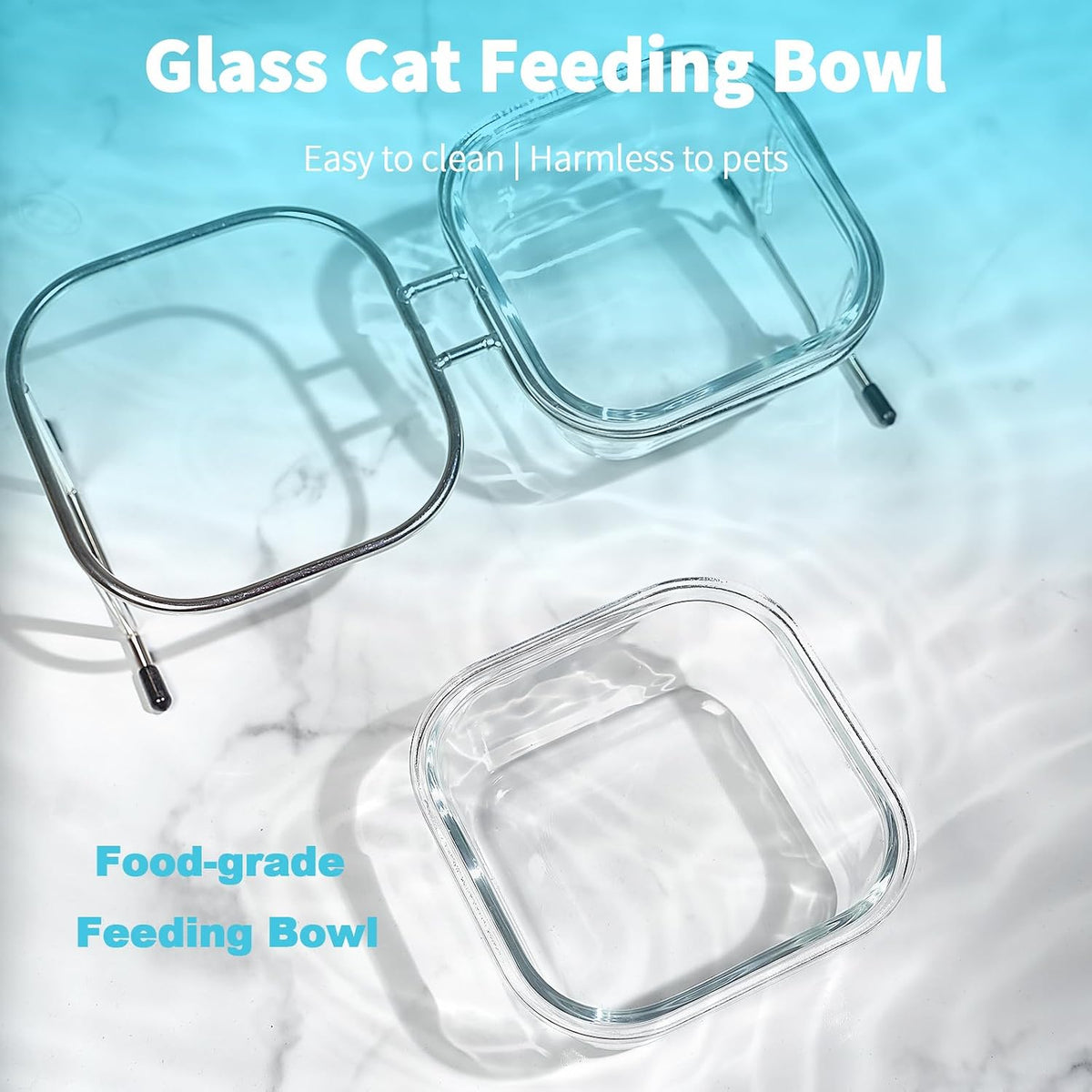 Elevated Cat Bowls, 15° Tilted Glass Raised Cat Food and Water Bowl