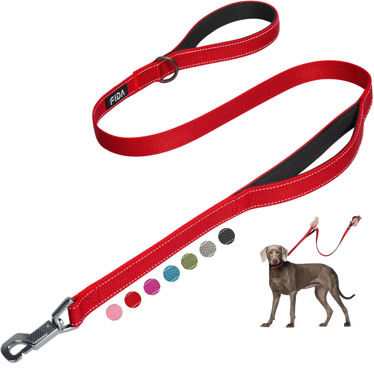 Fida Heavy Duty Dog Leash for Medium Large Dogs, 5 FT, Dual Padded Handles