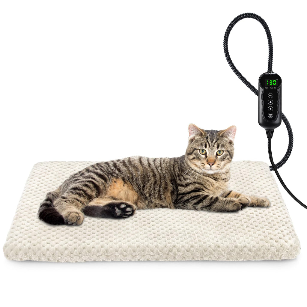 INVENHO Heated Cat Bed, Waterproof Adjustable Temperature Dog Cat Heating Pad with Timer, Indoor Pet Heating Pad for Cats Dogs Electric Pads for Dogs Cats, Pet Heated Pad (S: 18" x 16")
