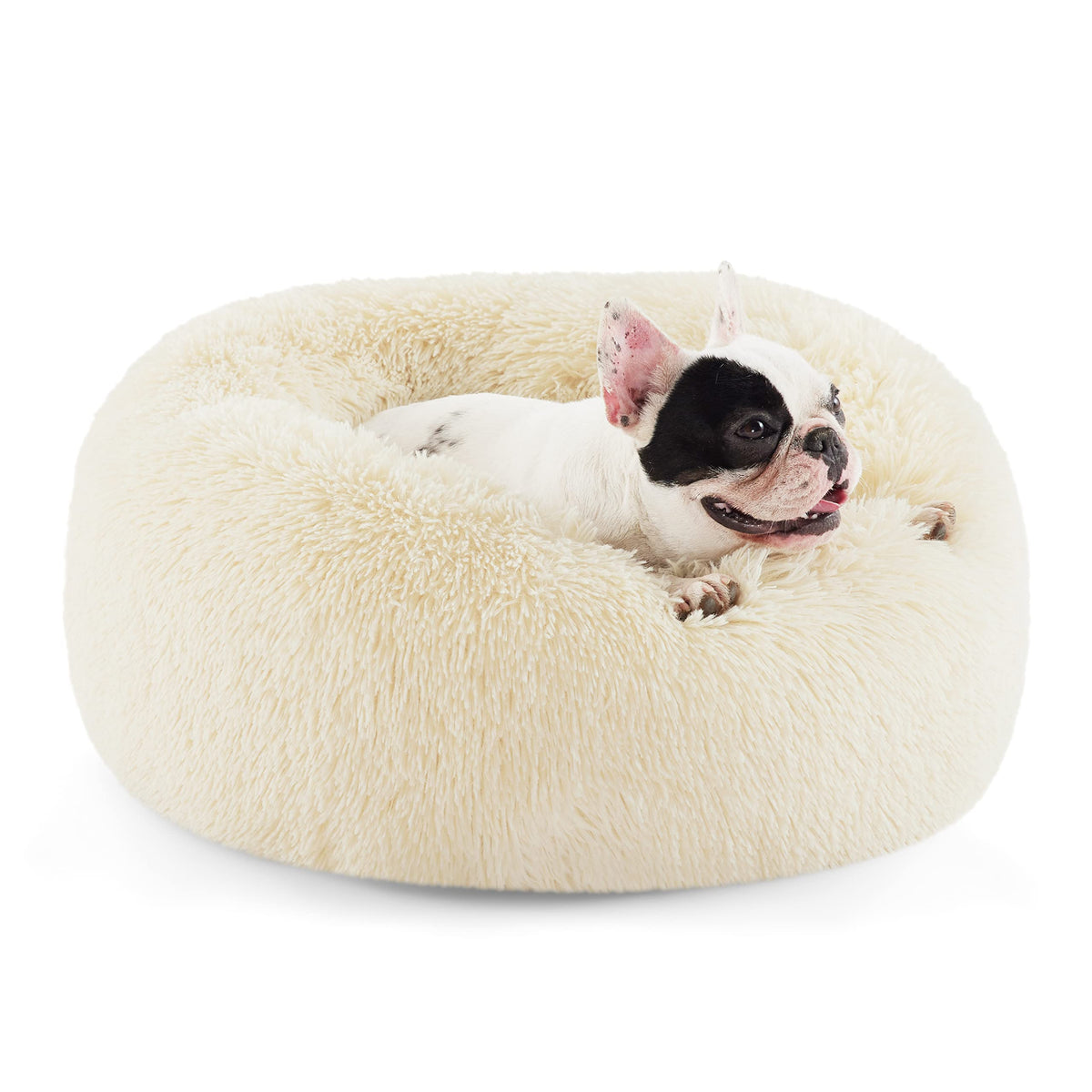 Bedsure Calming Cat Beds Donut Round Washable Kitten Bed,20 inches Camel