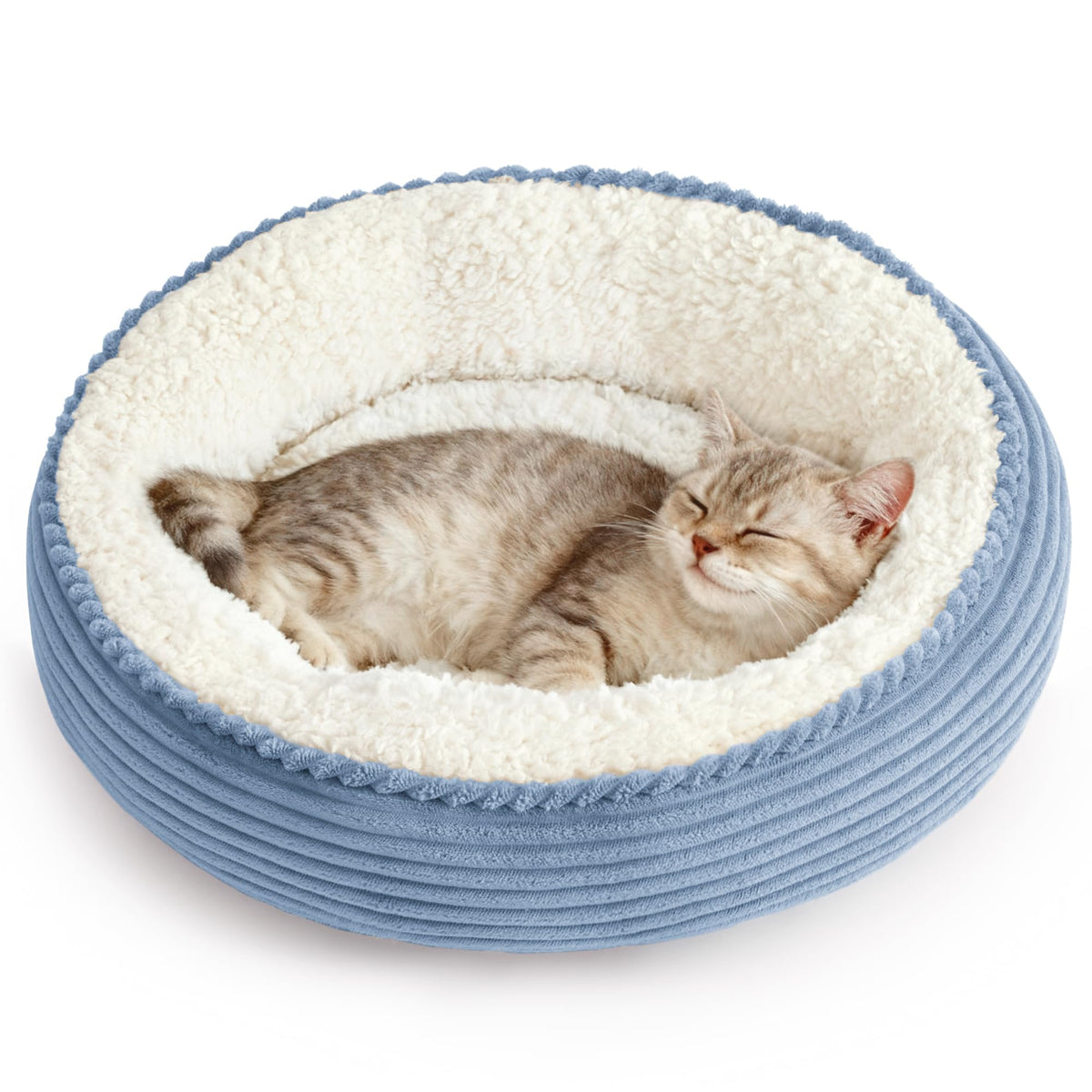 Love's cabin Round Donut Cat and Dog Cushion Bed, 20in Pet Bed for Cats or Small Dogs, Anti-Slip & Water-Resistant Bottom, Soft Durable Fabric Pet beds, Washable Luxury Cat Dog Bed Lavender Stripe